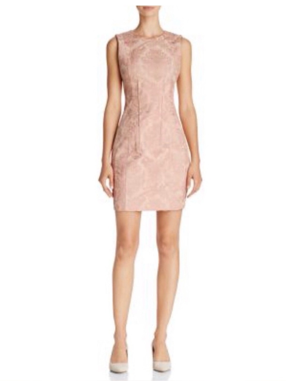 THEORY baroque jacquard Hourglass minidress Dress, Sz 12, Chalk Pink